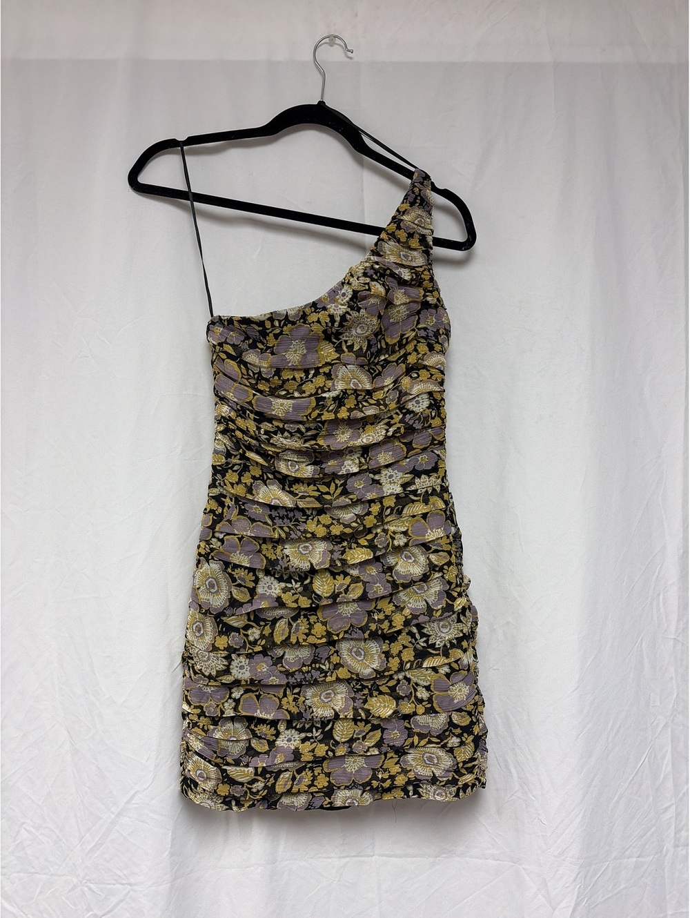 NWT Zara One-Shoulder Floral Ruched Mini Dress